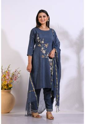 Grey Handwork kurta and Palazzo with dupatta set stitched 4