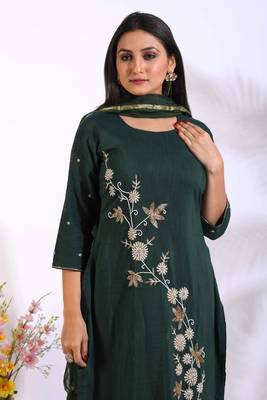 Green Handwork kurta and Palazzo with dupatta set stitched 1