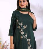 Green Handwork kurta and Palazzo with dupatta set stitched