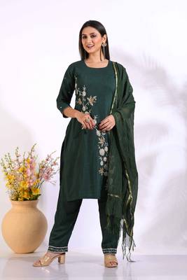 Green Handwork kurta and Palazzo with dupatta set stitched 2