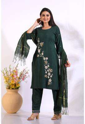 Green Handwork kurta and Palazzo with dupatta set stitched 4
