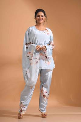 light-multicolor kaftan set with pant with printed 2