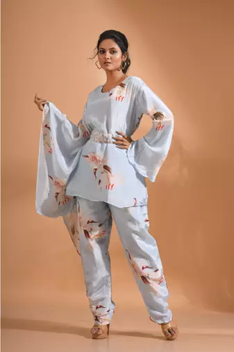 light-multicolor kaftan set with pant with printed