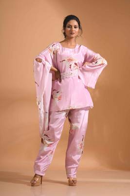 Pink kaftan set with pant with printed 2
