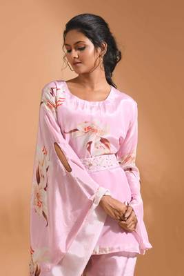 Pink kaftan set with pant with printed 3