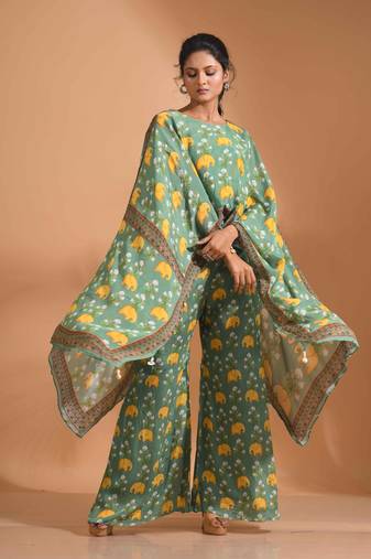 Light multicolour  coset with kaftan style with dupatta printed