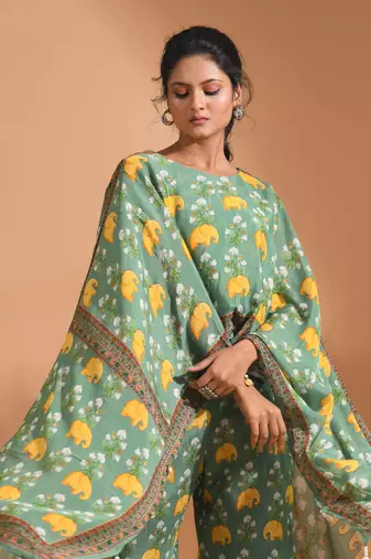 Light multicolour  coset with kaftan style with dupatta printed
