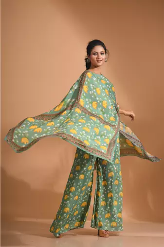 Light multicolour  coset with kaftan style with dupatta printed