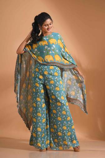 Light multicolour  coset with kaftan style with dupatta printed