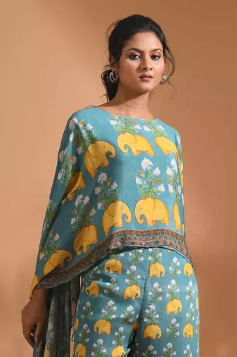Light multicolour  coset with kaftan style with dupatta printed