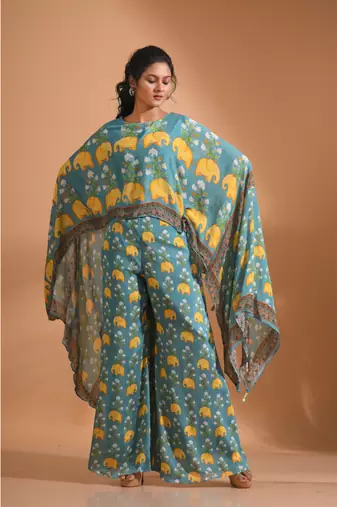 Light multicolour  coset with kaftan style with dupatta printed
