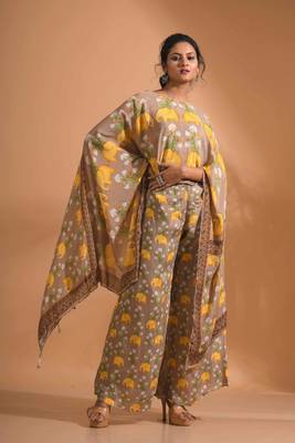 Light multicolour  coset with kaftan style with dupatta printed 1