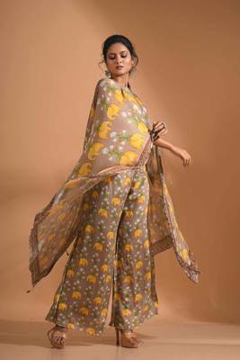 Light multicolour  coset with kaftan style with dupatta printed 2