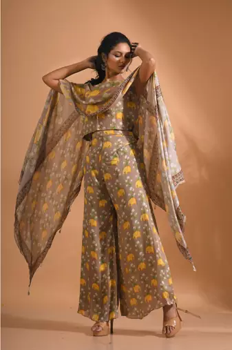 Light multicolour  coset with kaftan style with dupatta printed