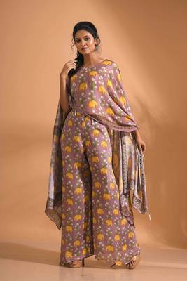 Light multicolour  coset with kaftan style with dupatta printed 1