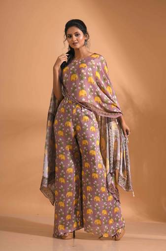 Light multicolour  coset with kaftan style with dupatta printed