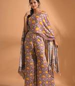 Light multicolour  coset with kaftan style with dupatta printed