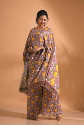 Light multicolour  coset with kaftan style with dupatta printed 2