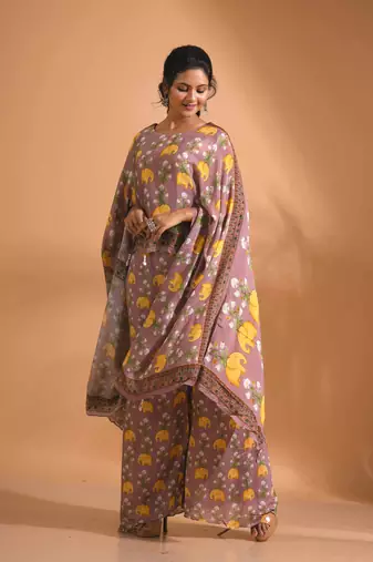 Light multicolour  coset with kaftan style with dupatta printed