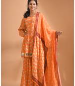 Orange pinted kurta and Palazzo with dupatta set stitched