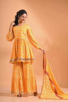 Rani pinted kurta and Palazzo with dupatta set stitched 3
