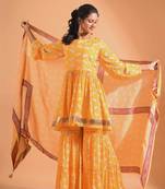 Rani pinted kurta and Palazzo with dupatta set stitched