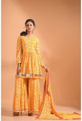 Rani pinted kurta and Palazzo with dupatta set stitched 4