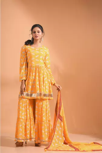 Rani pinted kurta and Palazzo with dupatta set stitched