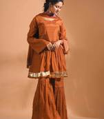 Red Handwork kurta and Palazzo with dupatta set stitched