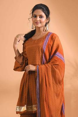 Red Handwork kurta and Palazzo with dupatta set stitched 2