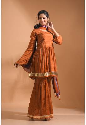 Red Handwork kurta and Palazzo with dupatta set stitched 4