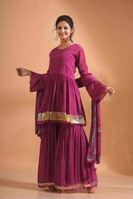 Onion pink kurta and Palazzo with dupatta set stitched 1