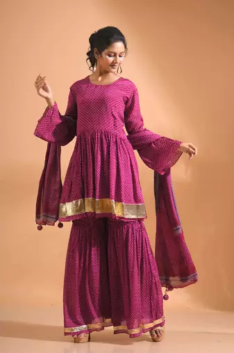 Onion pink kurta and Palazzo with dupatta set stitched