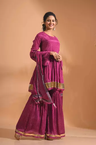 Onion pink kurta and Palazzo with dupatta set stitched