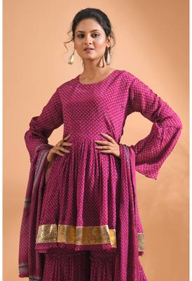 Onion pink kurta and Palazzo with dupatta set stitched 4