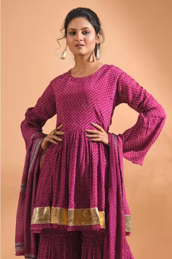 Onion pink kurta and Palazzo with dupatta set stitched