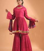 Maroon pinted kurta and Palazzo with dupatta set stitched