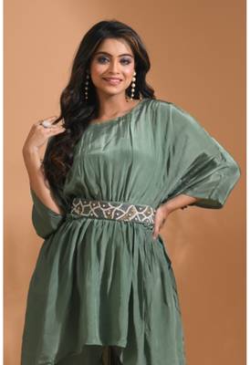Green kaftan set with pant with printed 1