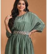 Green kaftan set with pant with printed