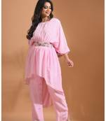 Light pink kaftan set with pant with printed
