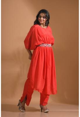 Light blue kaftan set with pant in printed 1