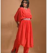 Light blue kaftan set with pant in printed