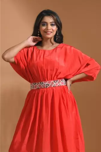Light blue kaftan set with pant in printed