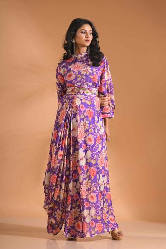 Multicolour  pinted long grown with printed