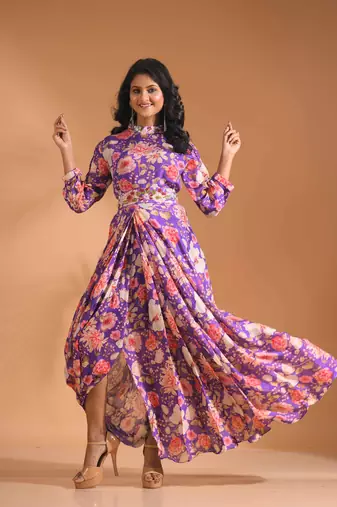 Multicolour  pinted long grown with printed