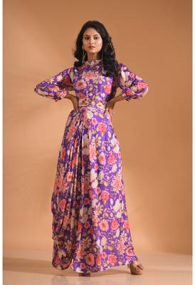 Multicolour  pinted long grown with printed 4