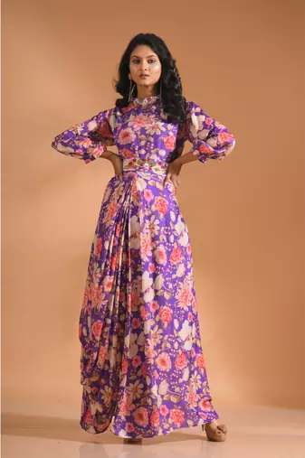 Multicolour  pinted long grown with printed