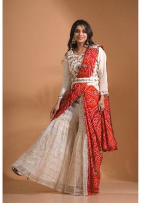 Cream sharara set attached with dupatta with hand embroidery 1
