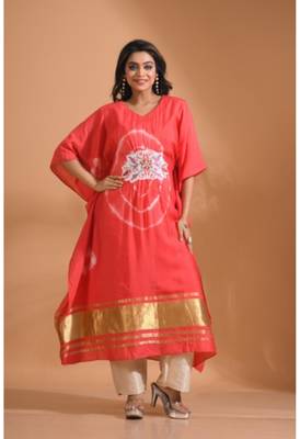 Red kaftan set with emroidiery with printed 4