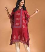 Maroon  kaftan set with printed